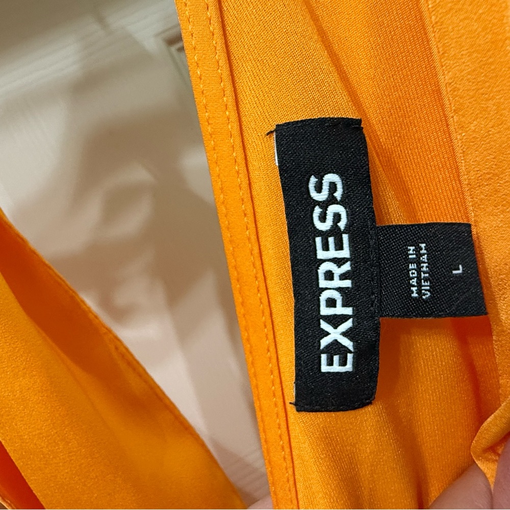 Express Bold Orange and Pink Pleated Dress - Picture 2 of 6